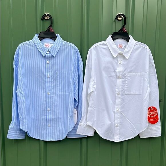 Little Girls Cotton Button-Down Shirts with Long Sleeves 2-Pack Size S/6X - Picture 1 of 8